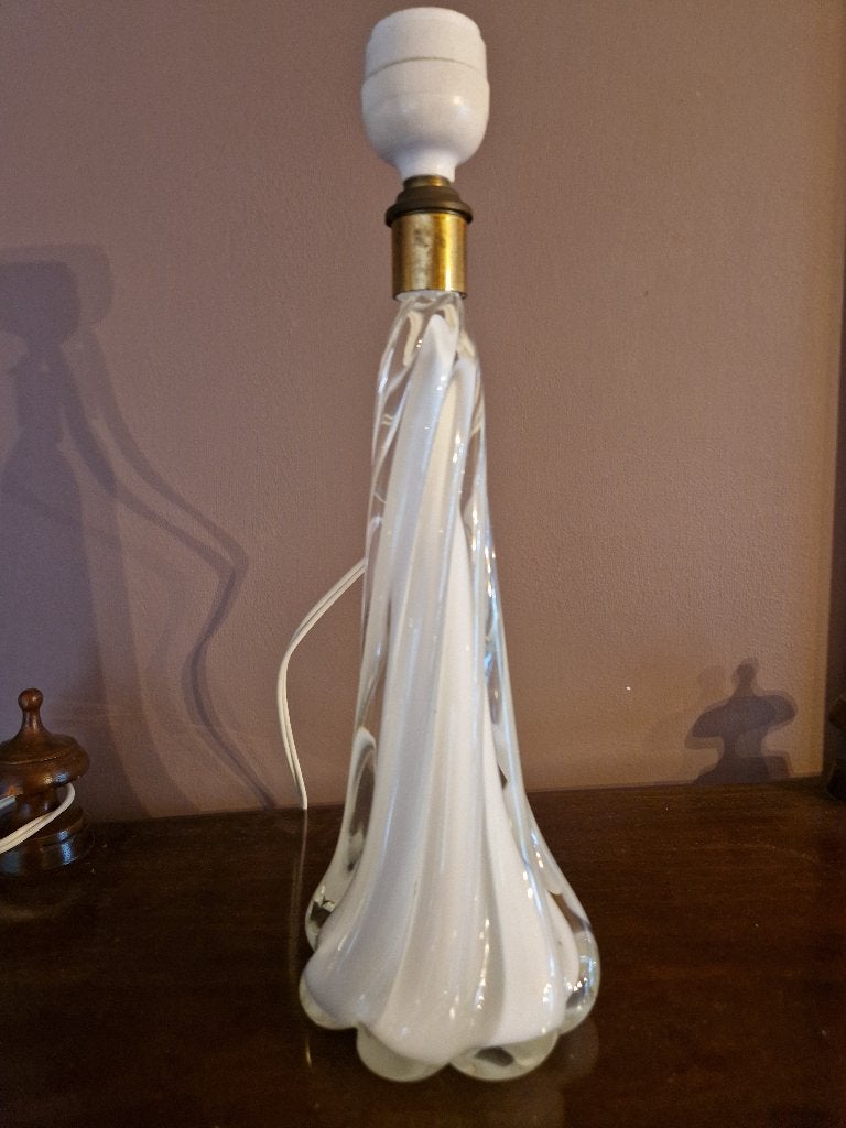 Vintage Murano glas tafellamp (wit), Ophalen of Verzenden