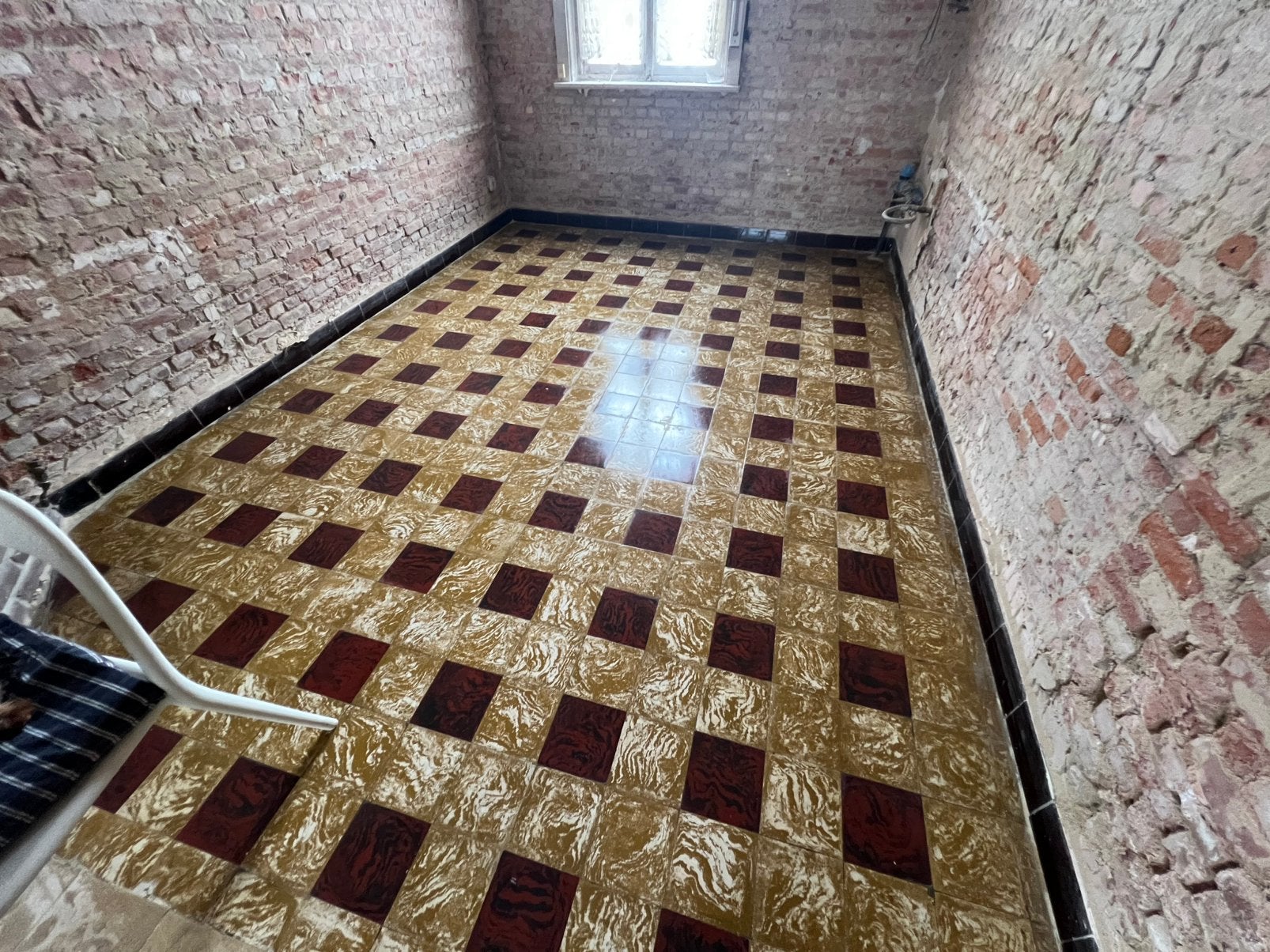 Carrelage de sol authentique vintage jaune doré et bordeaux, Antiquités & Art, Enlèvement