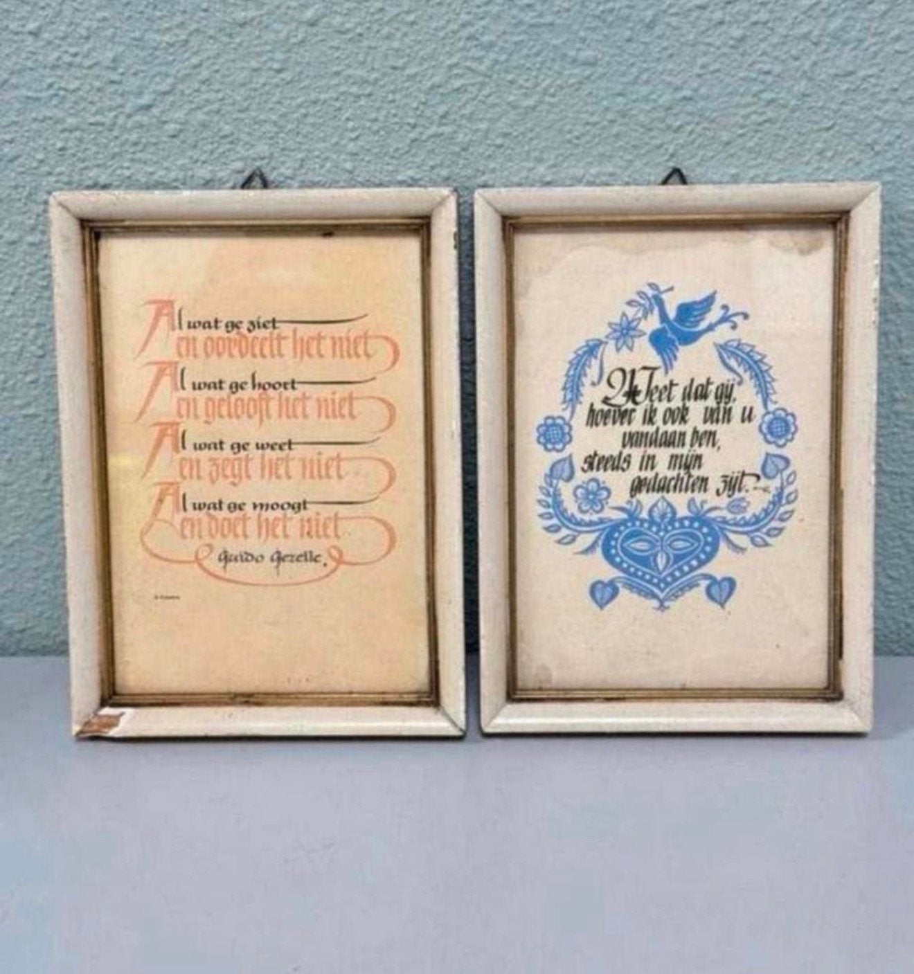 Twee Vintage wandbordjes met spreuk gezegde tekst wc deco, Tekstbord, Ophalen of Verzenden, Zo goed als nieuw