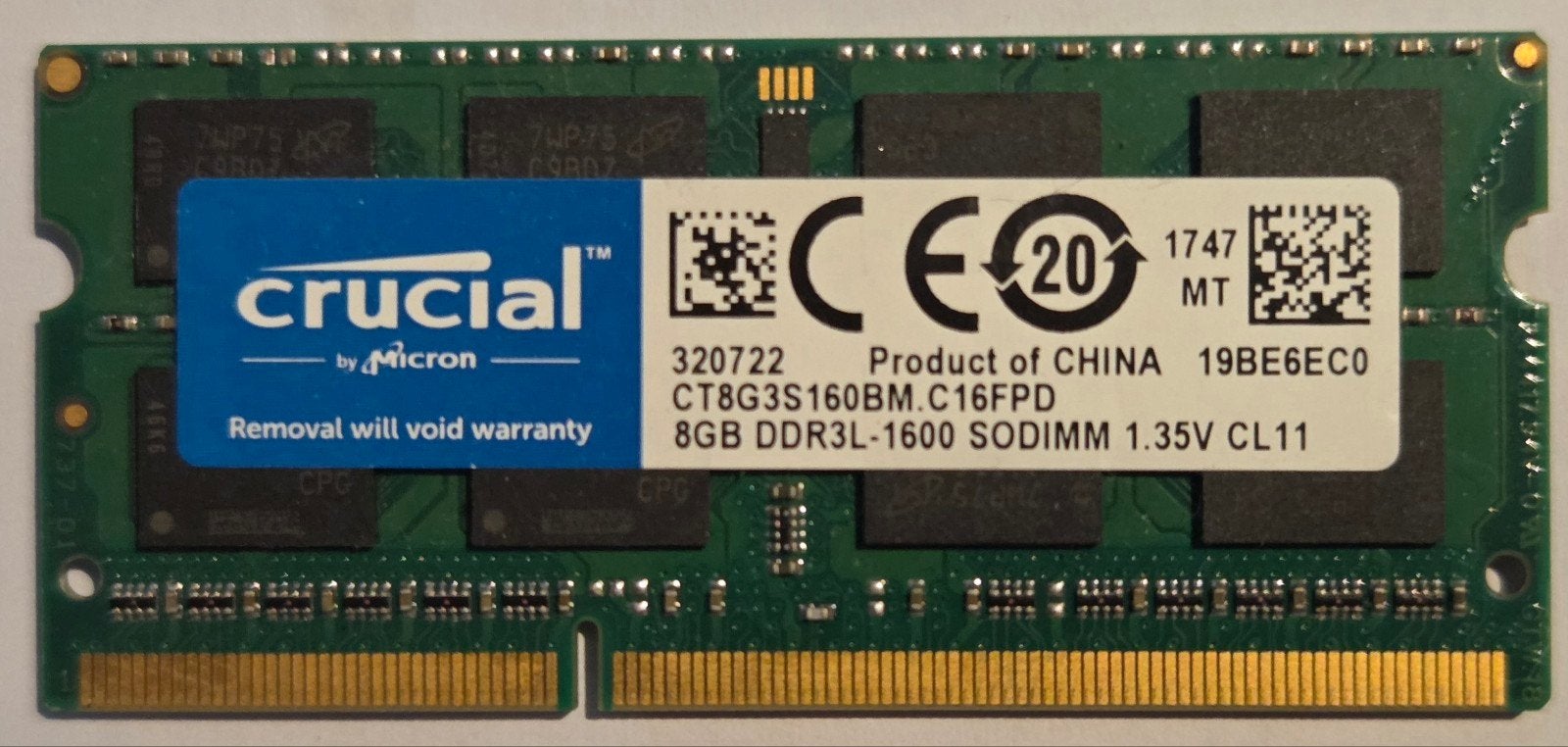 DDR3 sodimm Crucial 8GB, Computers en Software, RAM geheugen, 8 GB, DDR3, Ophalen of Verzenden, Zo goed als nieuw