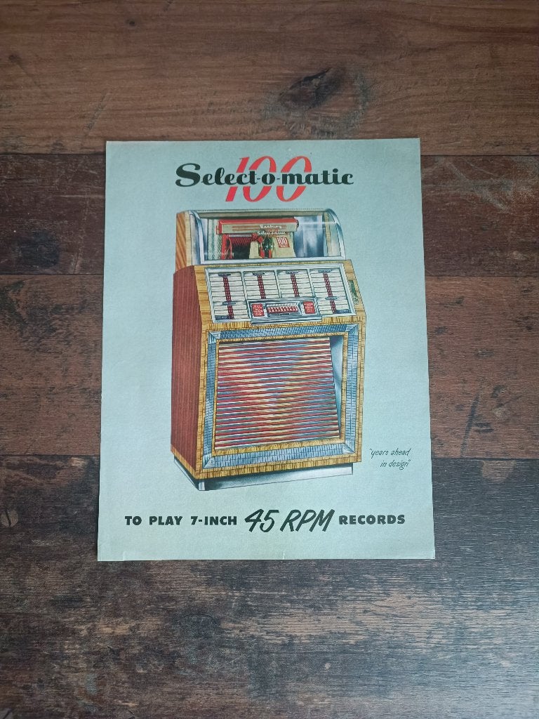 Reclame Flyer: Seeburg 100B (1951) jukebox, Envoi, Seeburg