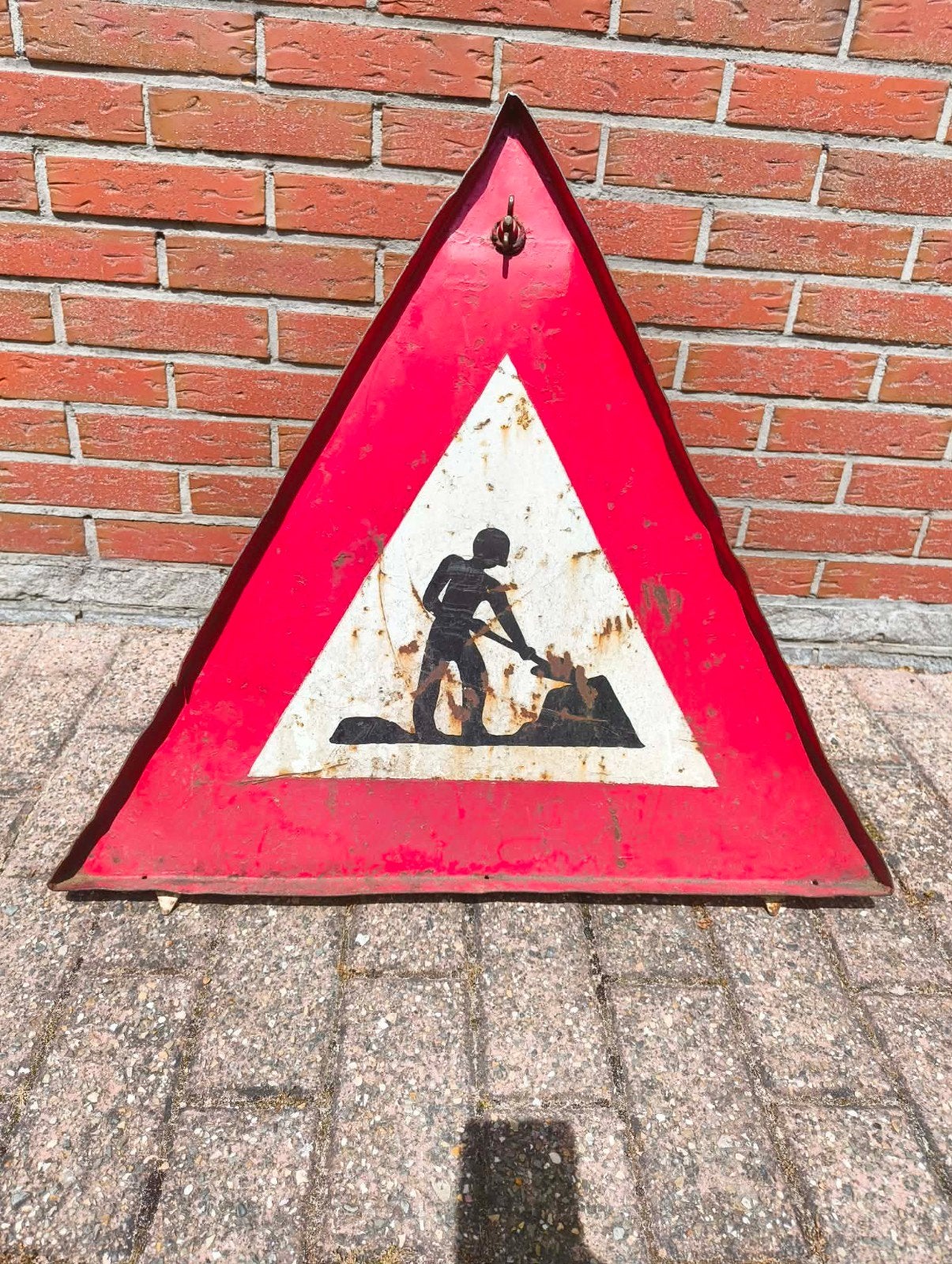 Vintage metalen Verkeersbord Wegenwerken – Oud Bord A31, Ophalen
