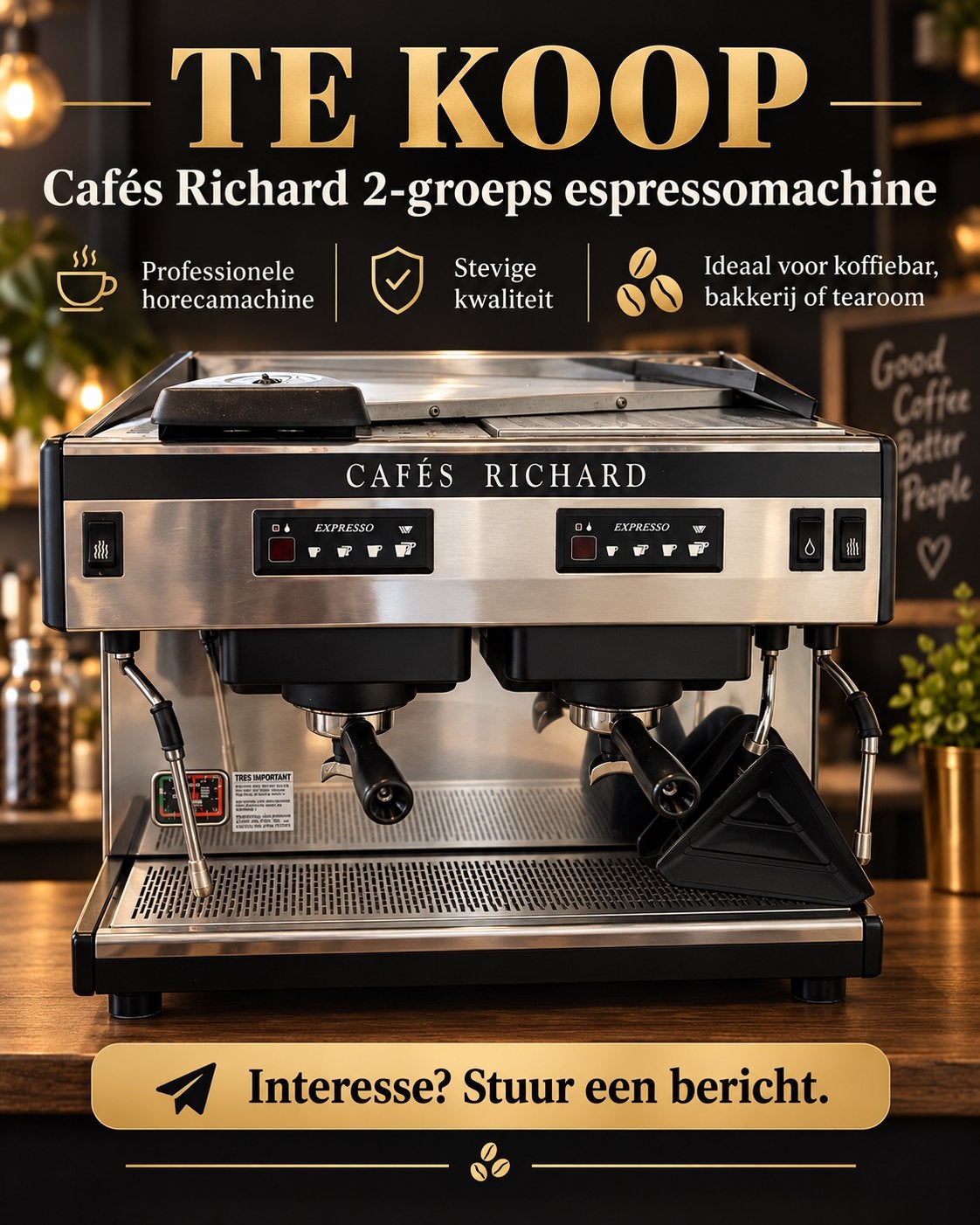 Professionele Cafés Richard 2-groeps espressomachine –Horeca, Enlèvement ou Envoi, Comme neuf