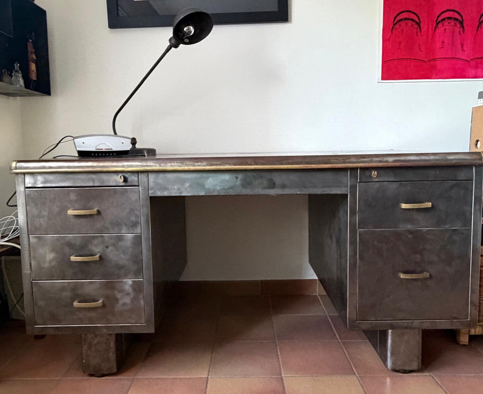 Metalen bureau industiele look, Huis en Inrichting, Ophalen, Overige typen, Gebruikt, 150 cm