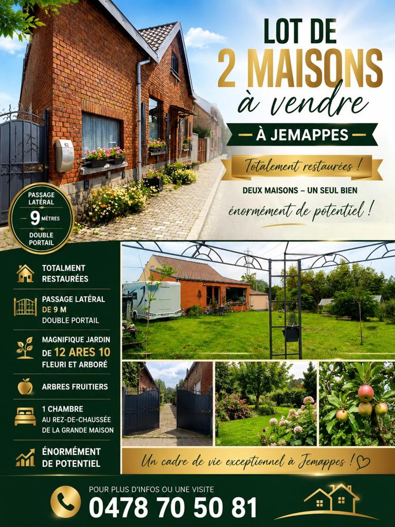 Maison rénovée proximité Parc de Jemappes, 1000 à 1500 m², 4 pièces, Province de Hainaut, 258 m²