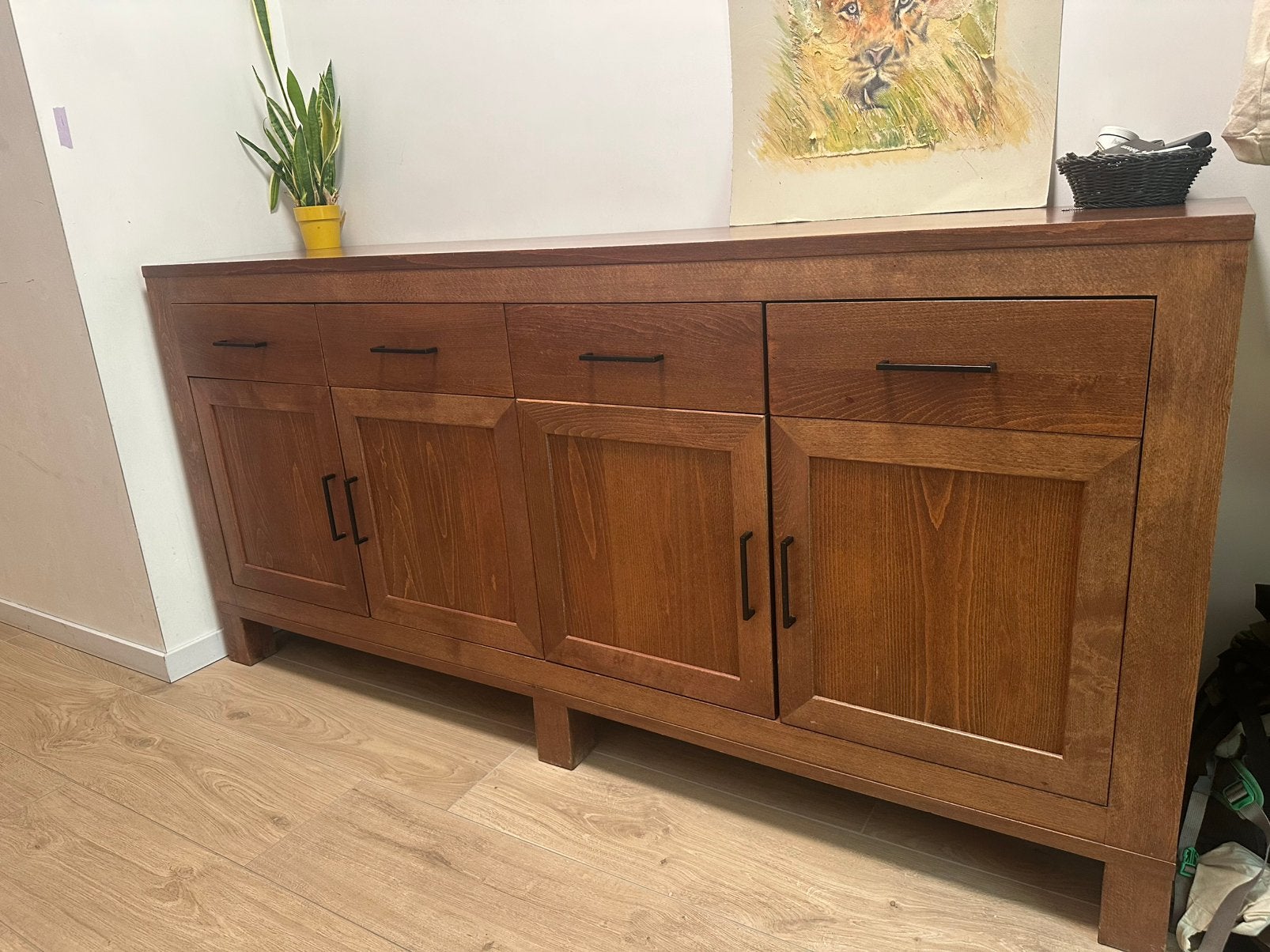 Buffetkast / Dressoir in vol hout met matzwarte grepen, Ophalen, Gebruikt, 150 tot 200 cm, Met lade(s)
