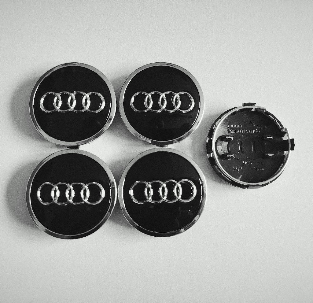 4 naafafdekkingen AUDI-logo's glanzend zwart wielcentrum, Auto diversen, Tuning en Styling, Ophalen of Verzenden