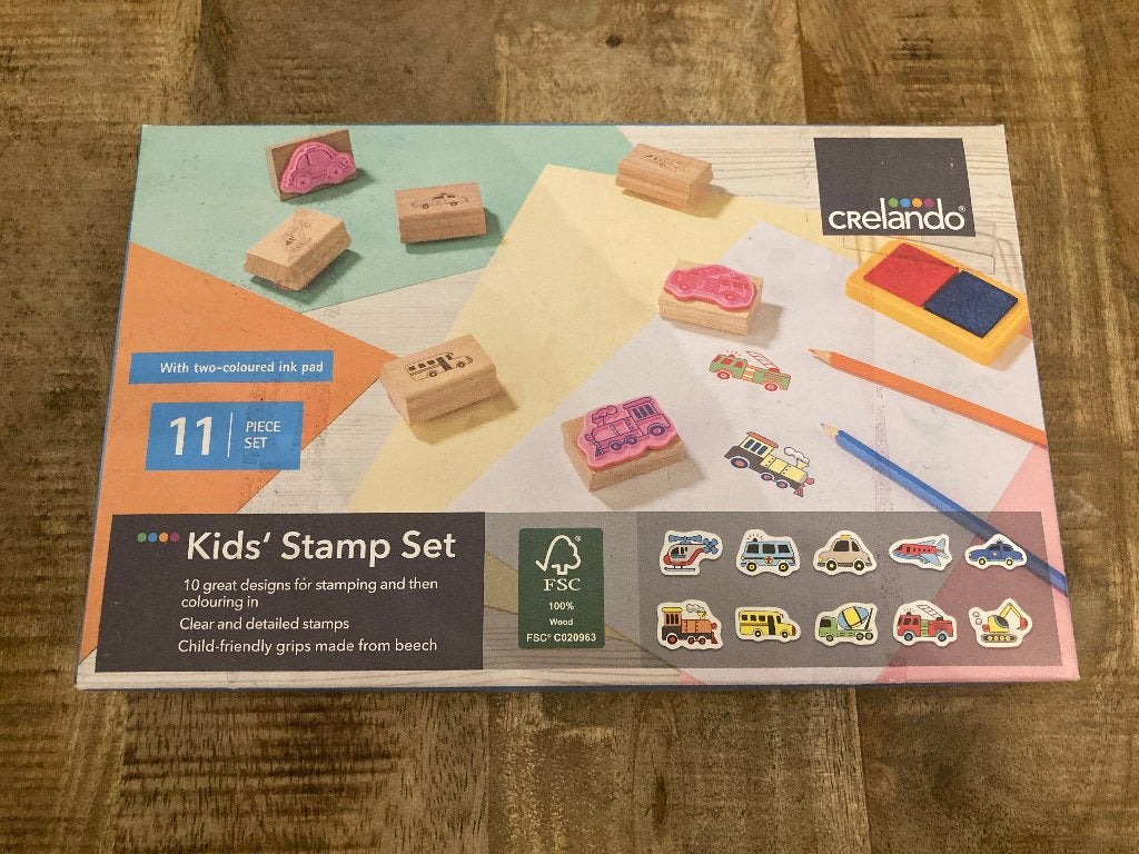 Kinder stempelset voertuigen - Crelando, Hobby en Vrije tijd, Ophalen of Verzenden, Gebruikt, Houten stempel