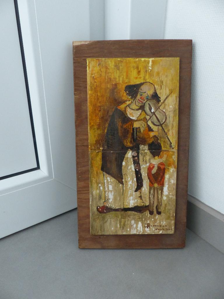 Cadre en bois avec clown - bon état, Enlèvement ou Envoi
