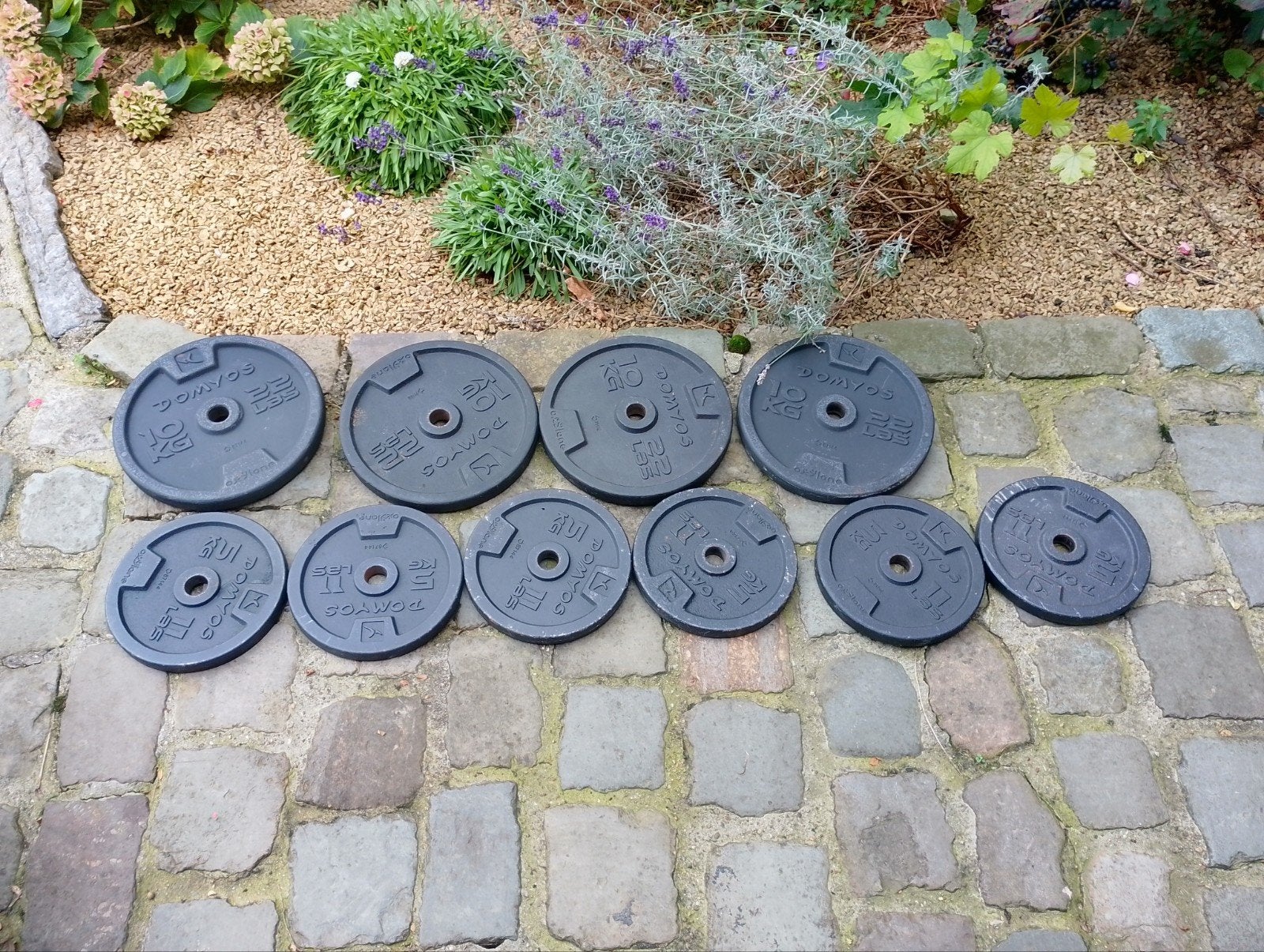 Gewichten, halterschijven, Domyos 70kg totaal, Sport en Fitness, Ophalen, Halterschijven