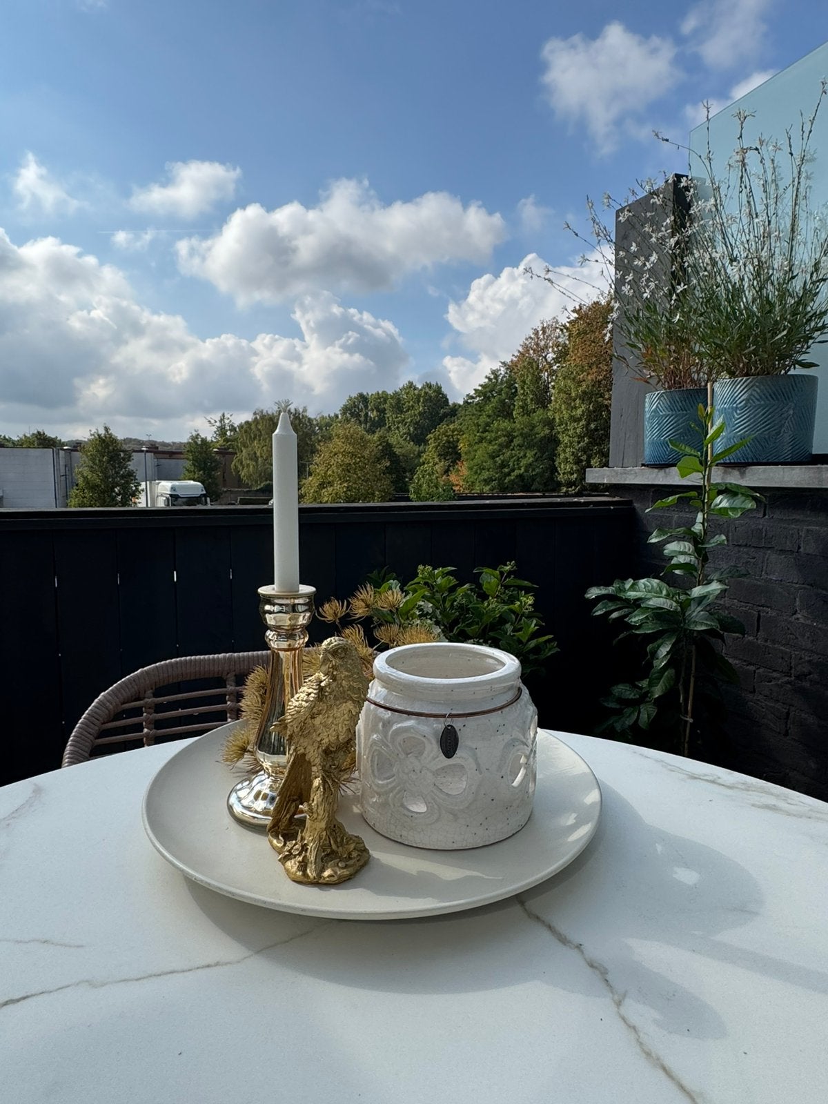 Decoratie plateau met vogel en windlicht Riverdale,, Ophalen