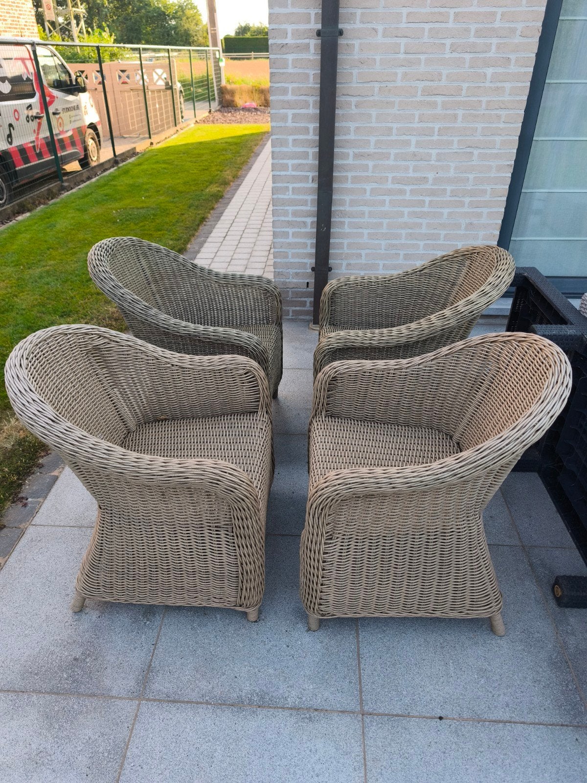 4 mooie rotan stoelen met zitkussens, Ophalen, Gebruikt, Rotan