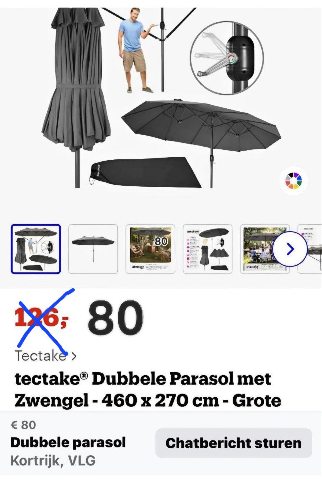 Dubbele parasol, Jardin & Terrasse, Parasols, Enlèvement