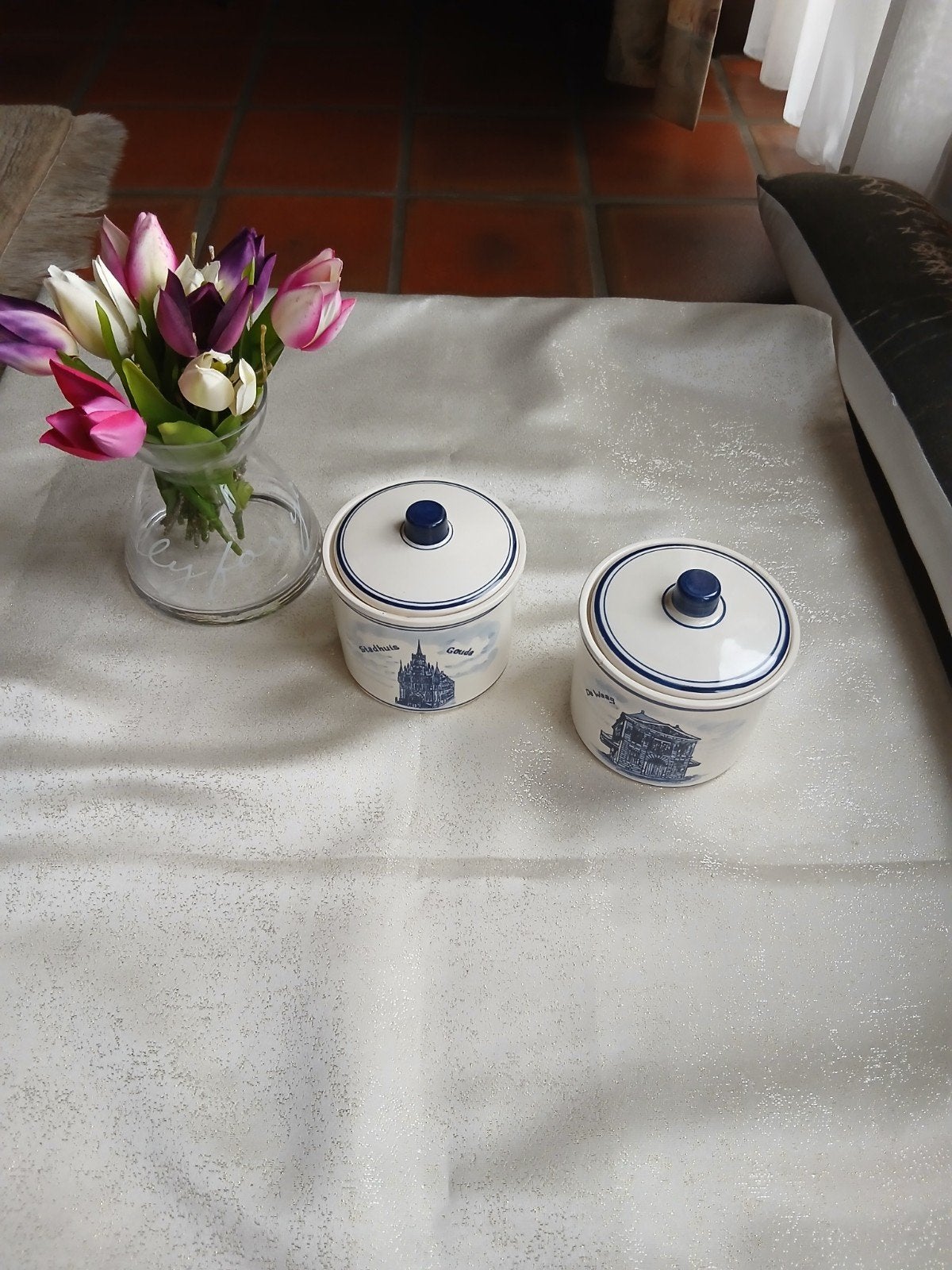 2 Vintage Delft Blue voorraadpotten met deksel – Made in Hol, Ophalen of Verzenden