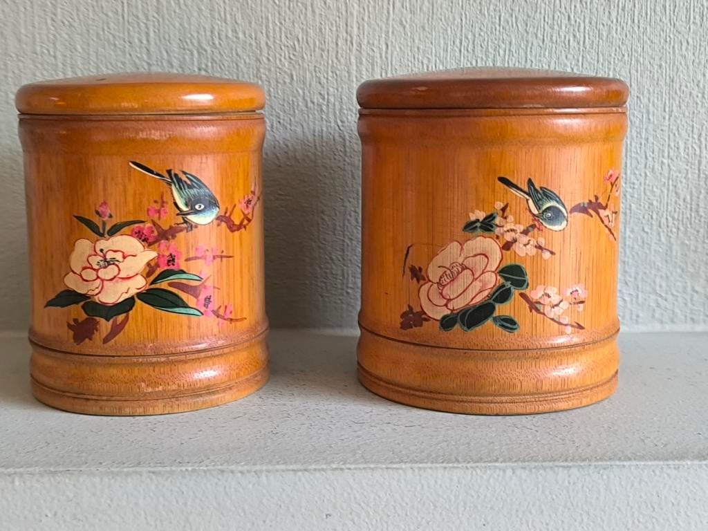 2 vintage Chinese theebussen, bamboe, Antiek en Kunst, Ophalen of Verzenden