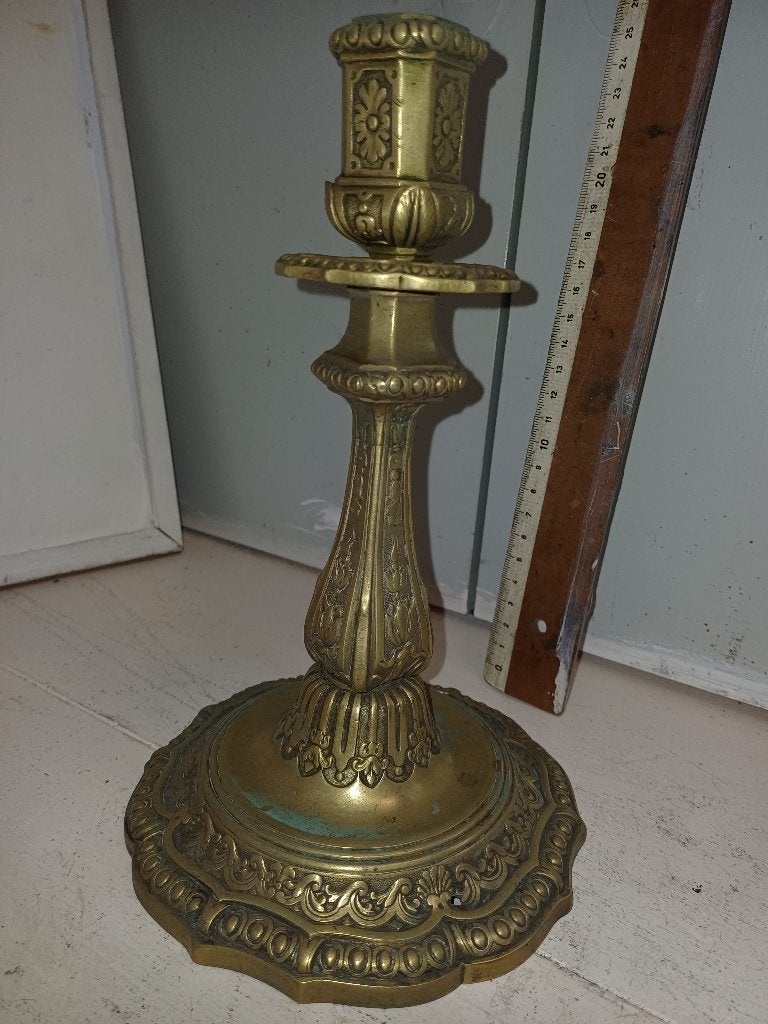 antieke metalen kaarshouder van massief brons, Ophalen of Verzenden, Koper of Brons