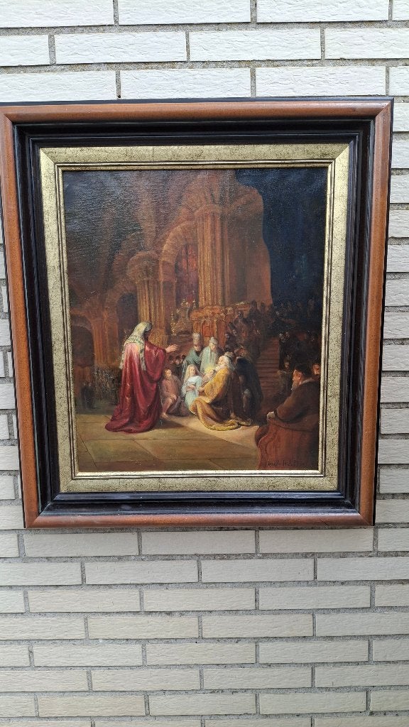 Antiek prachtig schilderij op doek ( REMBRANDT)., Antiek en Kunst, Kunst | Schilderijen | Klassiek, Ophalen, Gesigneerd, Overige onderwerpen