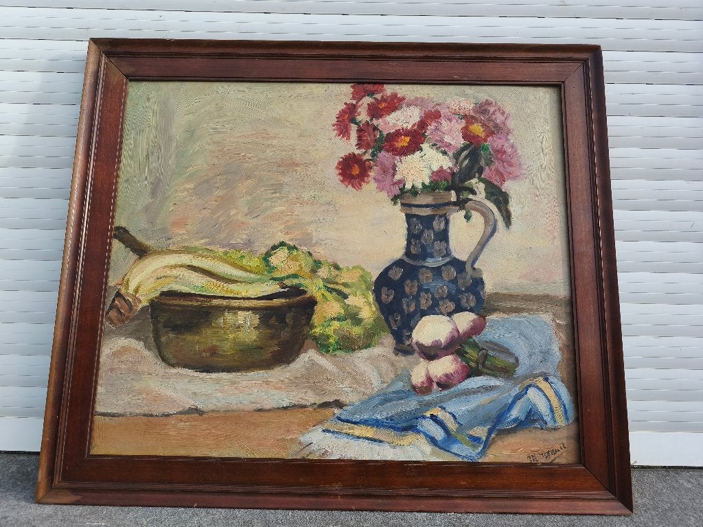 Huile sur panneau fleurs signe stenuit, Antiek en Kunst, Kunst | Schilderijen | Klassiek, Ophalen of Verzenden, Bloemen, Paneel
