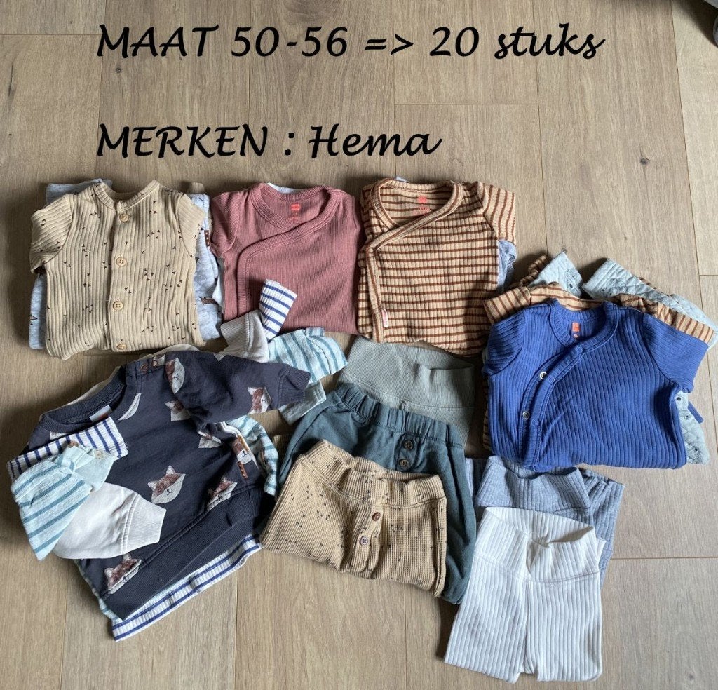 BABYKLEDING: HEMA - MAAT 50-56 – LOT 20 STUKS (of per stuk), Enfants & Bébés, Vêtements de bébé | Taille 50, Garçon, Autres types