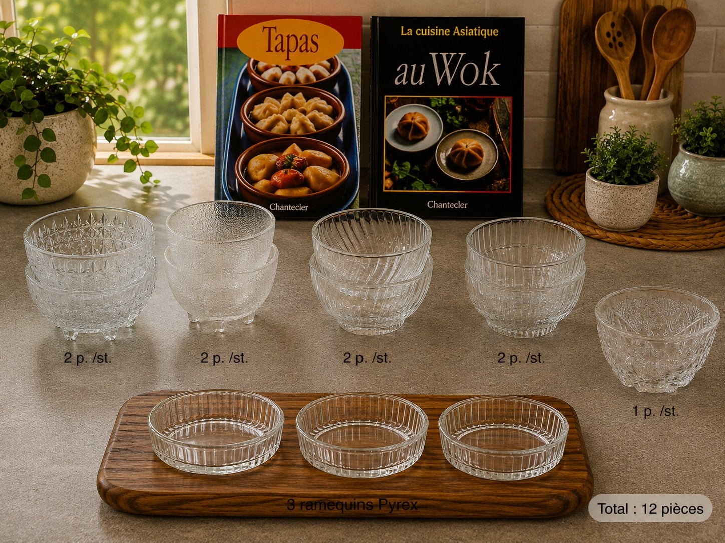 12 PRACHTIGE GLAZEN SCHALEN (3 in Pyrex) + 1 GRATIS BOEK, Huis en Inrichting, Keuken | Servies, Ophalen, Vintage, Kop(pen) en/of Schotel(s)