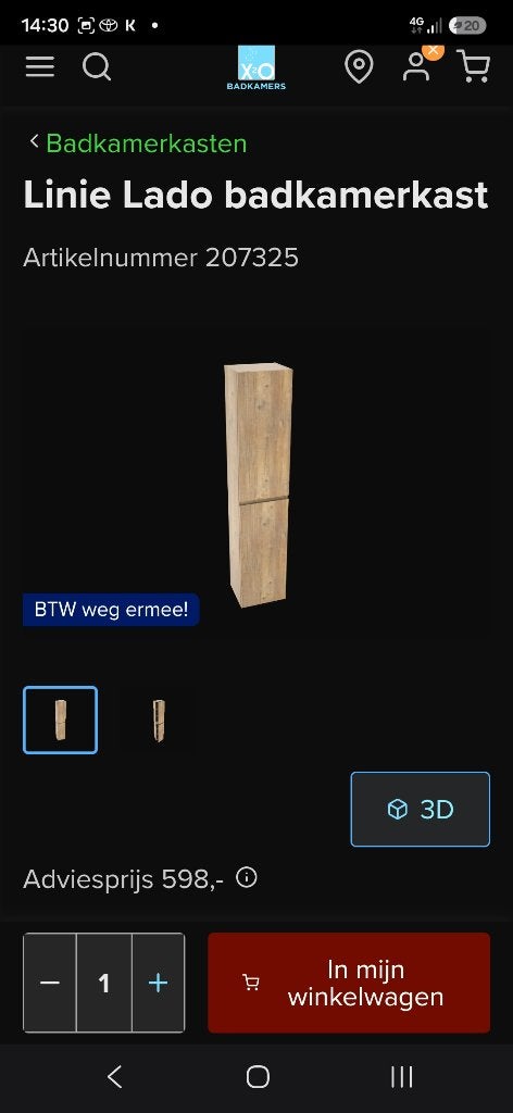 Linea zwevende badkamerkast inclusief ondersteuningsprofiel, Ophalen