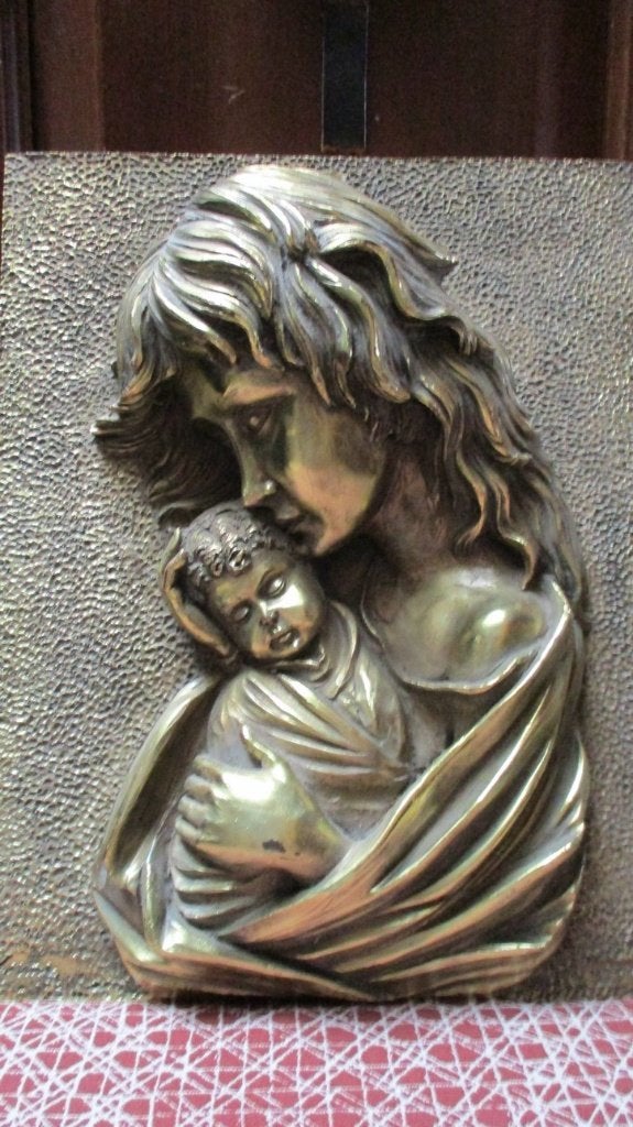 Madona en kind "Brutalistisch, "Mid-Century Modern, Cortese, Antiquités & Art, Art | Sculptures & Bois, Décoration murale, Religion