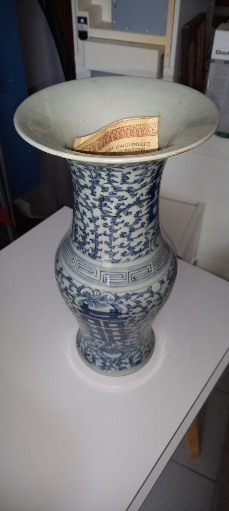 Chinese vaas met certificaat, Comme neuf, Enlèvement, Pierre/céramique, Bleu