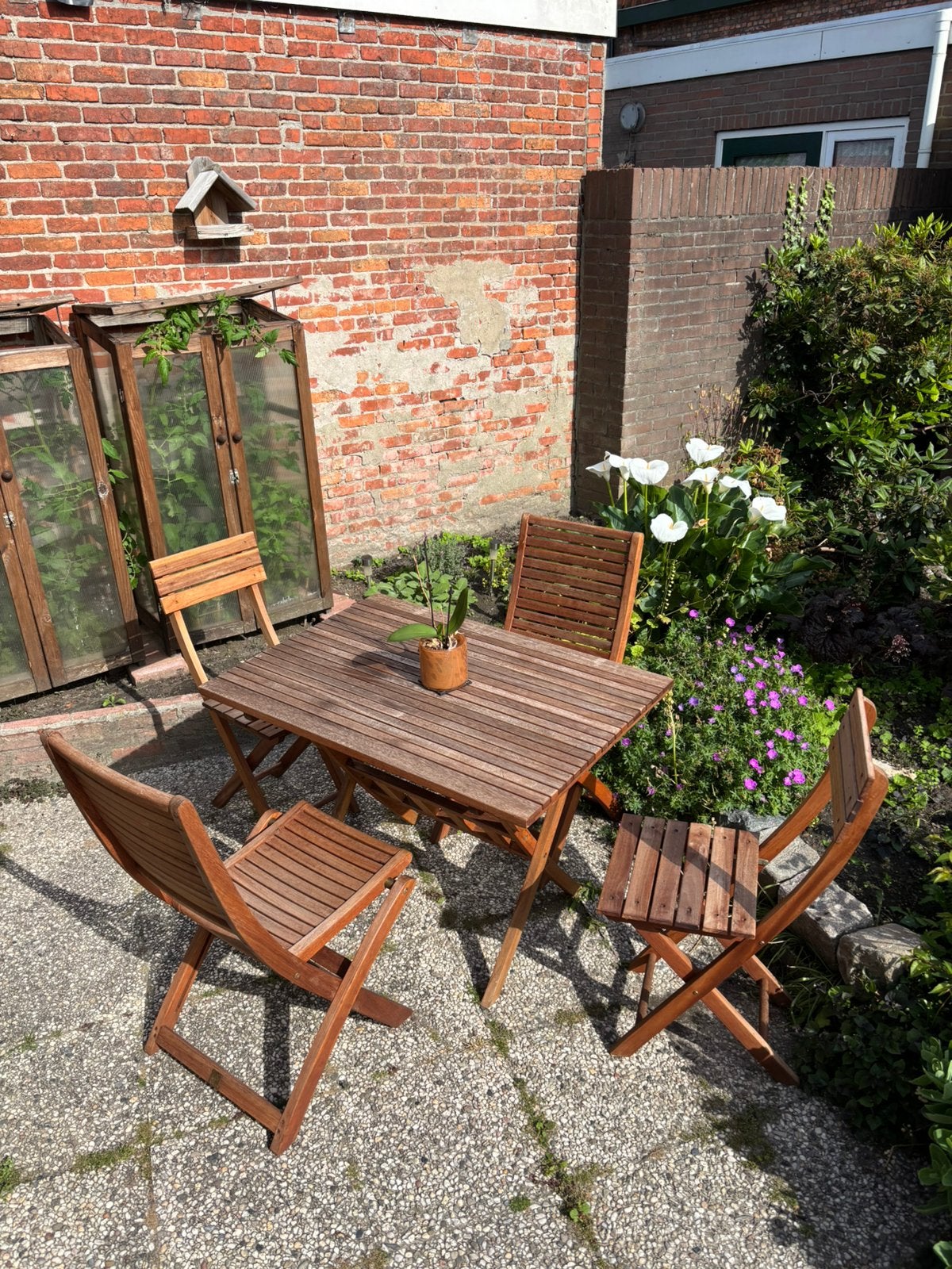 Houten Tuinset - 4 stoelen - opgeknapt, 4 zitplaatsen, Gebruikt, Ophalen of Verzenden, Tuinset