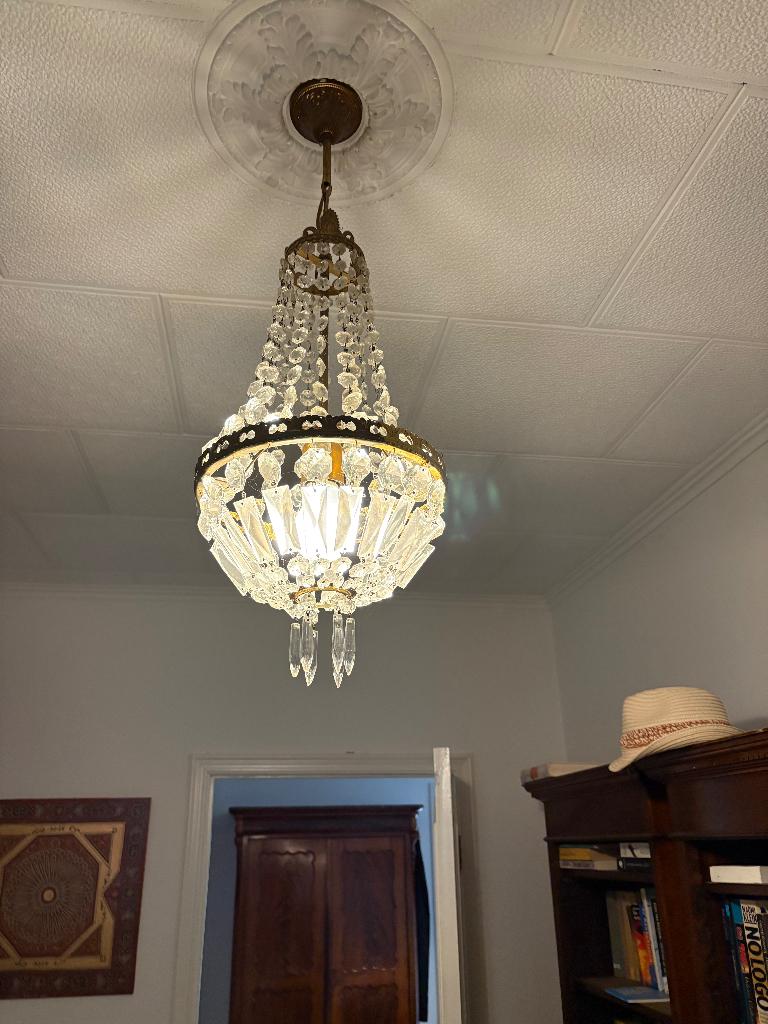 Antieke kristallen kroonluchter / Italie, Ophalen of Verzenden, Gebruikt, Glas