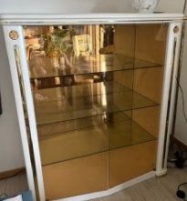 Glazen vitrinekast met spiegel en licht, Ophalen, Overige houtsoorten, 100 tot 150 cm, 100 tot 150 cm