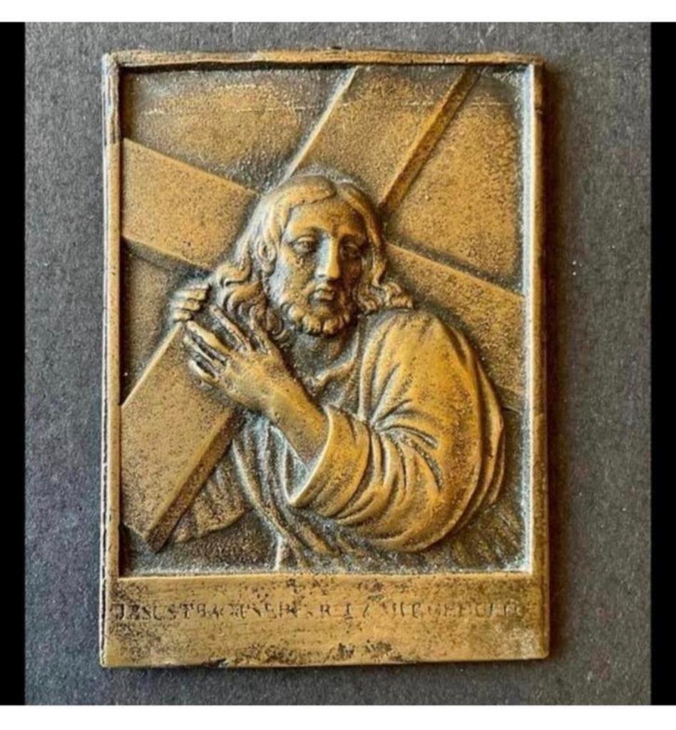 After Leonhard Posch 1800 Plaquette Christus met kruis Brons, Antiek en Kunst, Ophalen of Verzenden