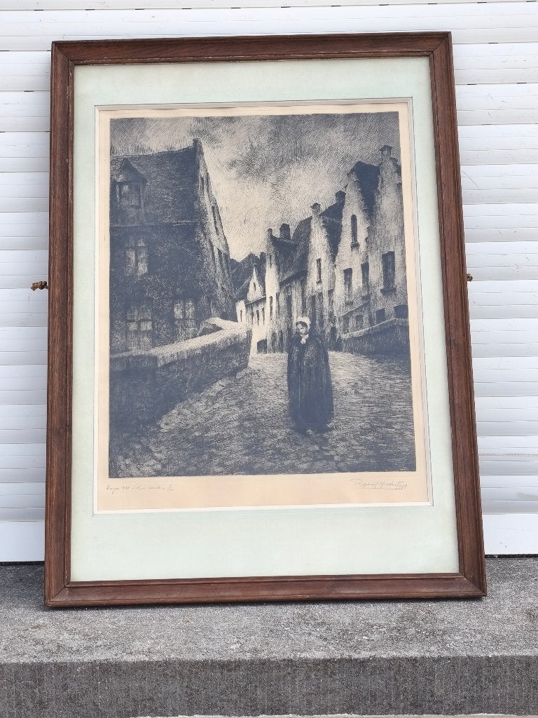 Gravure bruges rue morte signe Raphaël mordant, Antiquités & Art, Art | Eaux-fortes & Gravures, Enlèvement ou Envoi, Gravure