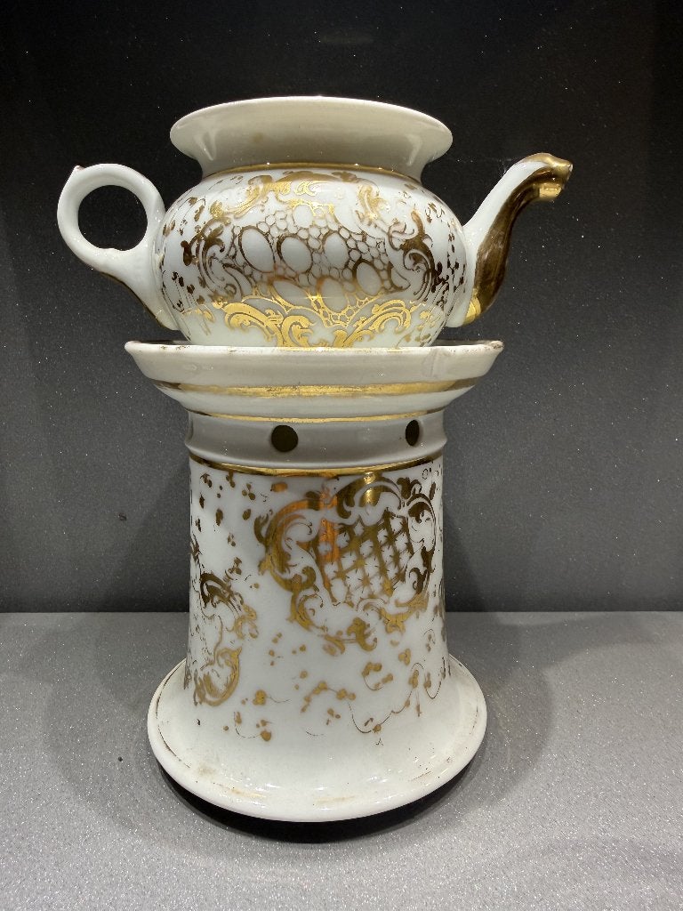 Théière ancienne en porcelaine avec support pour chauffe-pla, Enlèvement ou Envoi