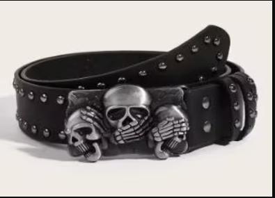 Luxe Gothic riem met 3 schedels zwart (105cm)