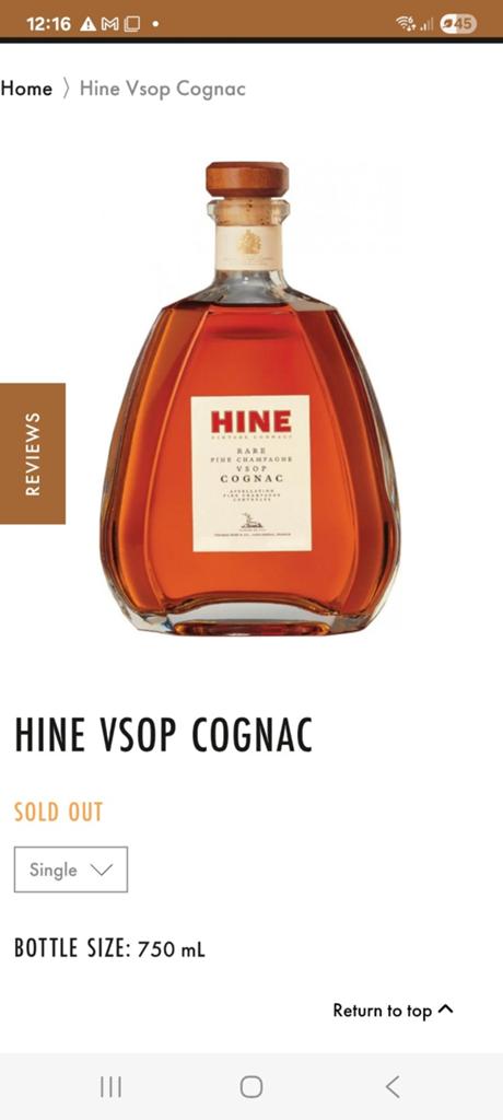 Cognac RARE HINE Vsop 750 ml (3x), Enlèvement