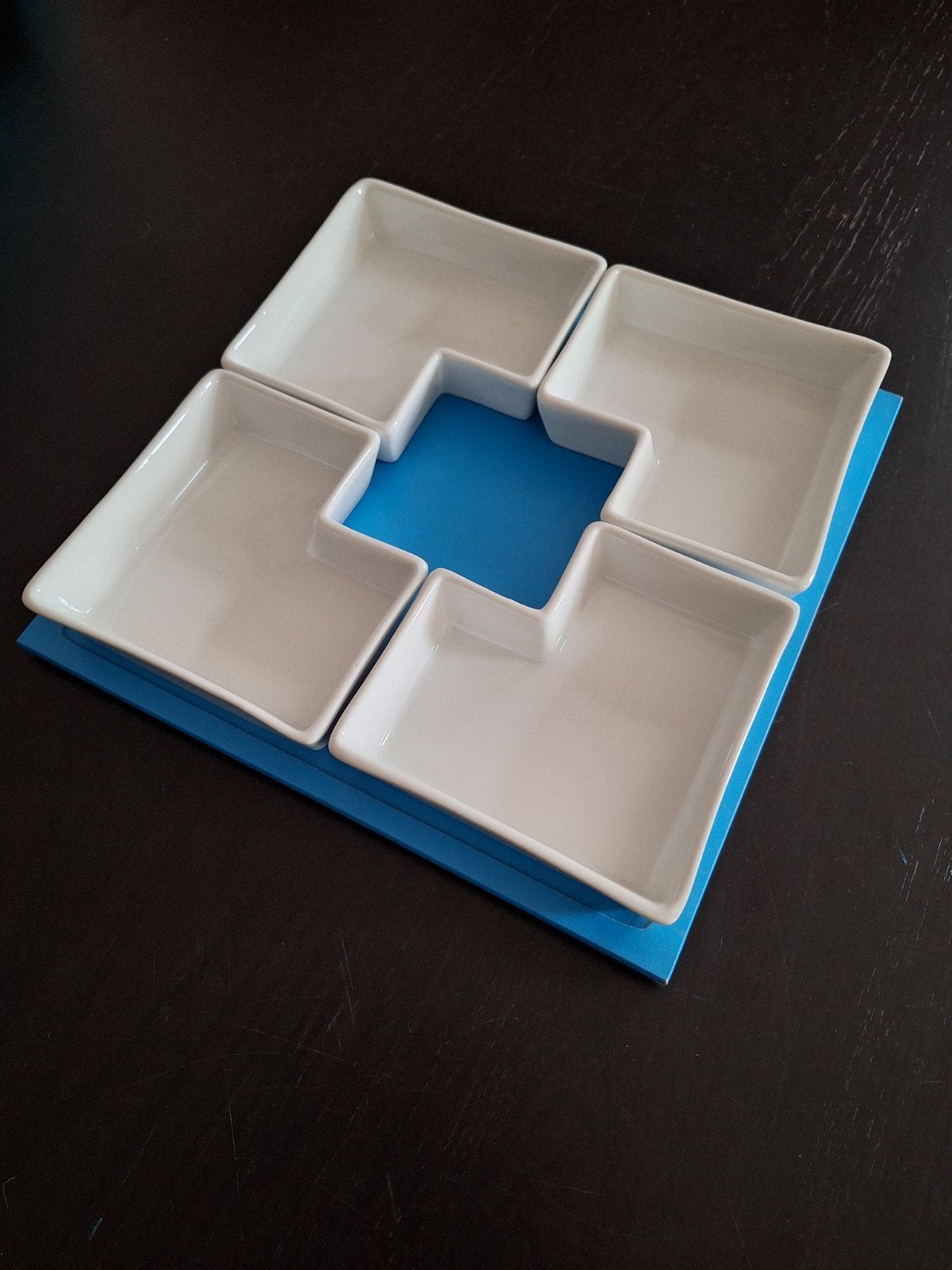 Service apéritif céramique blanche et plateau bleu, Enlèvement, Céramique