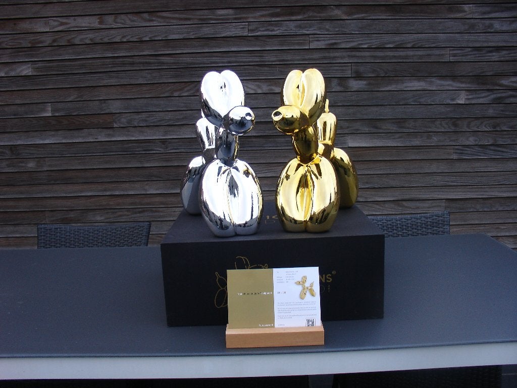 Jeff Koons (After) - Balloon Dog paar XXL goud en zilver, Ophalen of Verzenden, Object, Goud