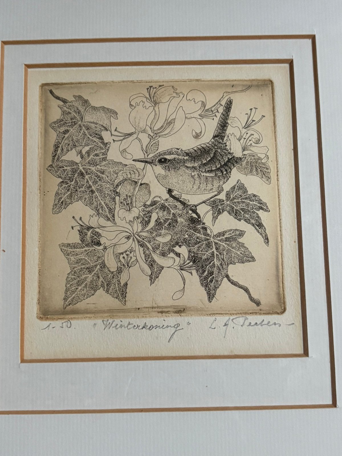 Winterkoning, Ophalen, Met tekst, Ets, Flora en Fauna