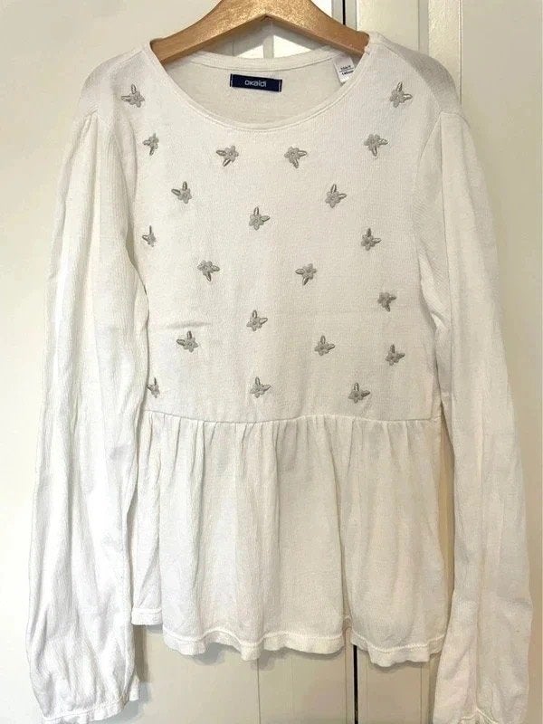 T-shirt/blouse broderie, fille, Okaidi, 10 ans (140 cm), Enlèvement ou Envoi, Utilisé, Fille
