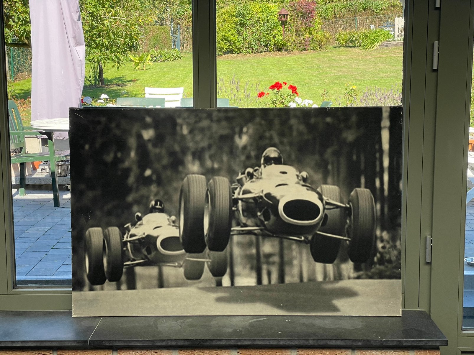 Tableau en noir et blanc course automobile, Œuvre originale, Autres techniques, Paysage, Enlèvement