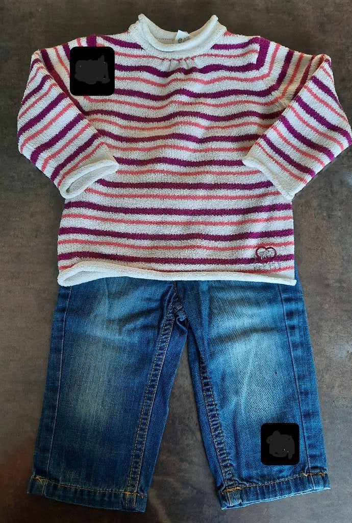 Tom Tailor jeans broek en C&A truitje maat 74 cm, Kinderen en Baby's, Babykleding | Maat 74, Ophalen of Verzenden, Zo goed als nieuw