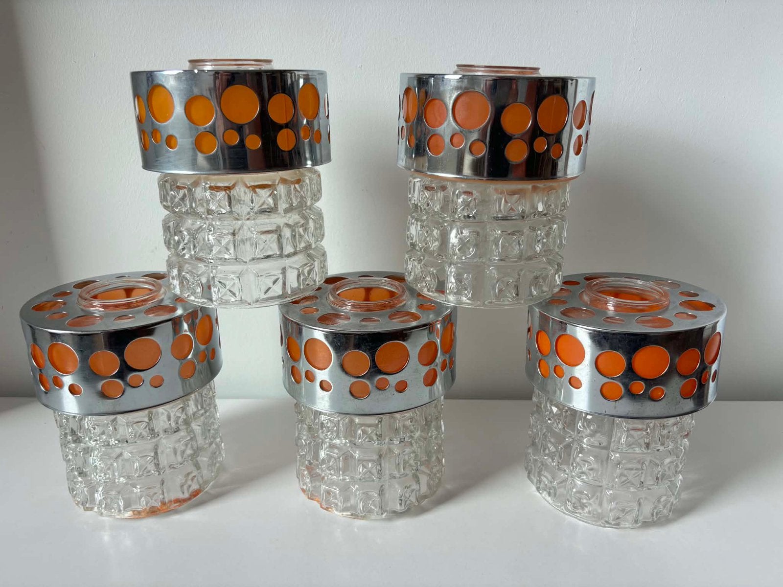 Set van 5 vintage lampenkappen uit het ruimtetijdperk Raak, Ophalen of Verzenden, Zo goed als nieuw, Oranje, Metaal