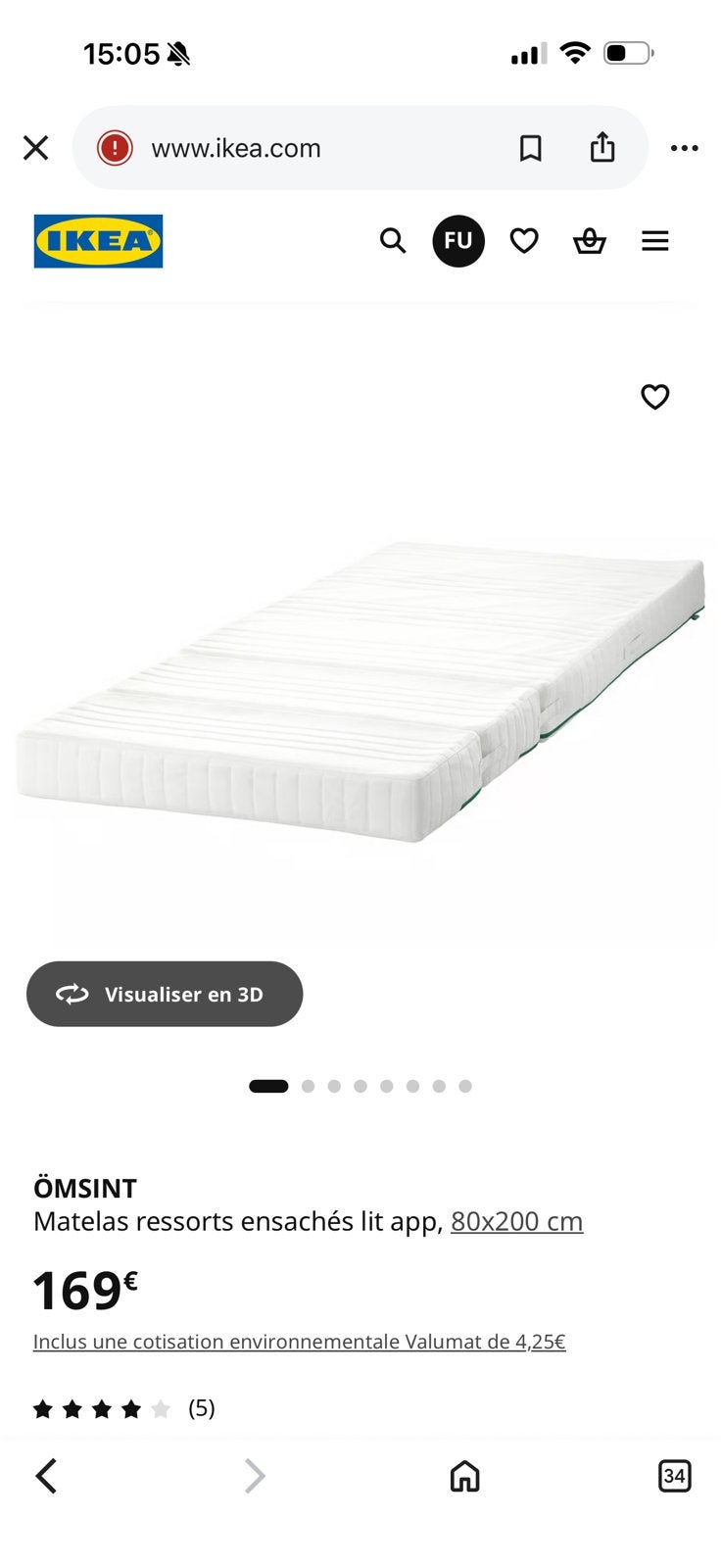 Matelas évolutif Ömsint ikea, Maison & Meubles, Enlèvement, Comme neuf, Matelas