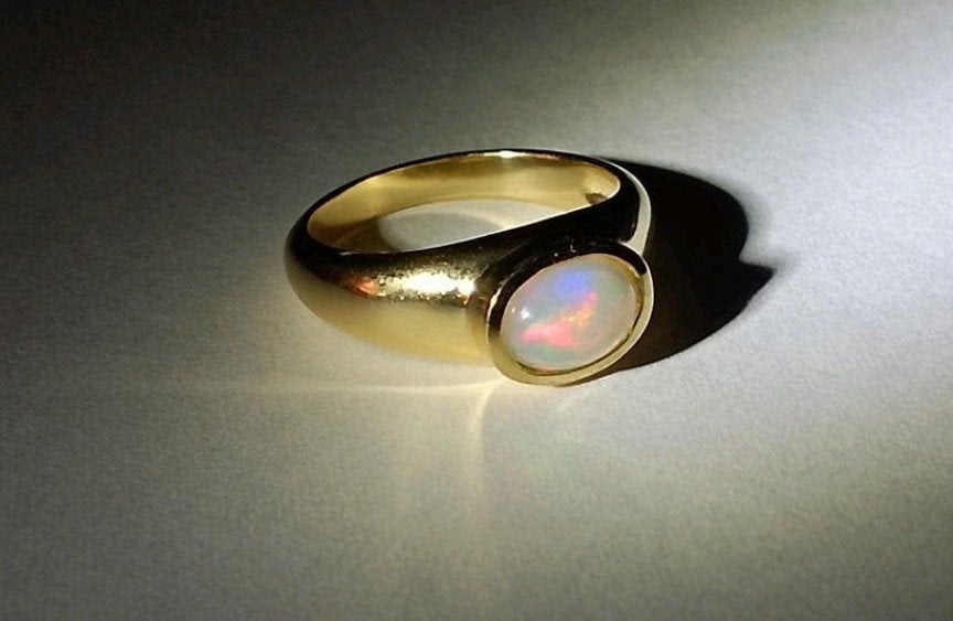 Sterling zilveren ring met natuurlijke Ethiopische opaal, Ophalen, Geel, Nieuw, Met edelsteen