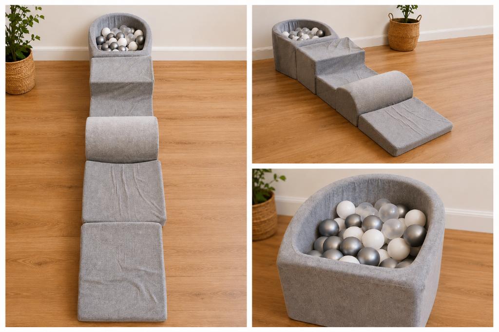 Miso klimparcours / soft play set met ballenbak – grijs, Ophalen, Zo goed als nieuw