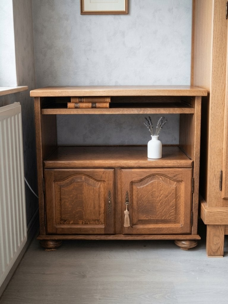Meuble TV/meuble TV en chêne massif, 25 à 50 cm, Moins de 100 cm, Enlèvement, Utilisé