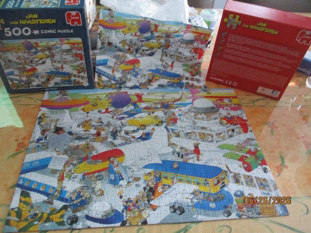 puzzel jan van haasteren 500stuks busy airport, Ophalen of Verzenden, 500 t/m 1500 stukjes, Gebruikt, Legpuzzel