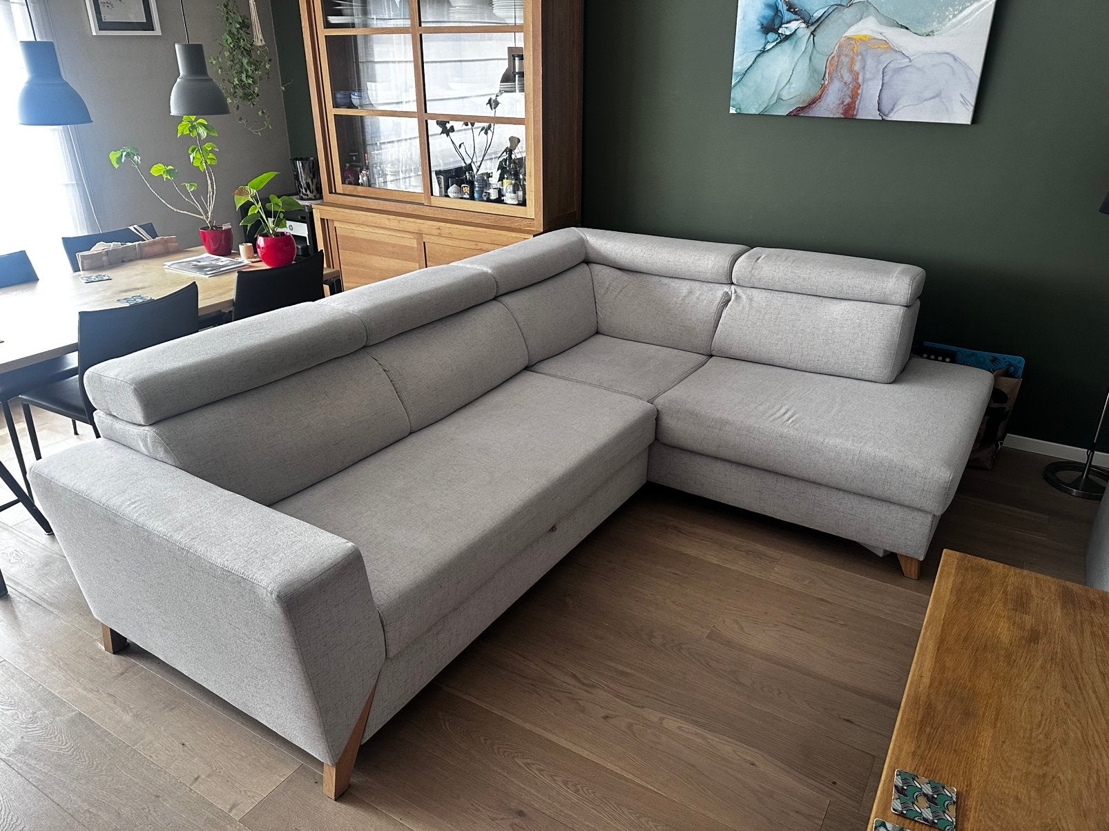 Canapé gris clair 3 places avec méridienne convertible lit., Maison & Meubles, Canapés | Salons, Enlèvement, Comme neuf, Quatre personnes ou plus