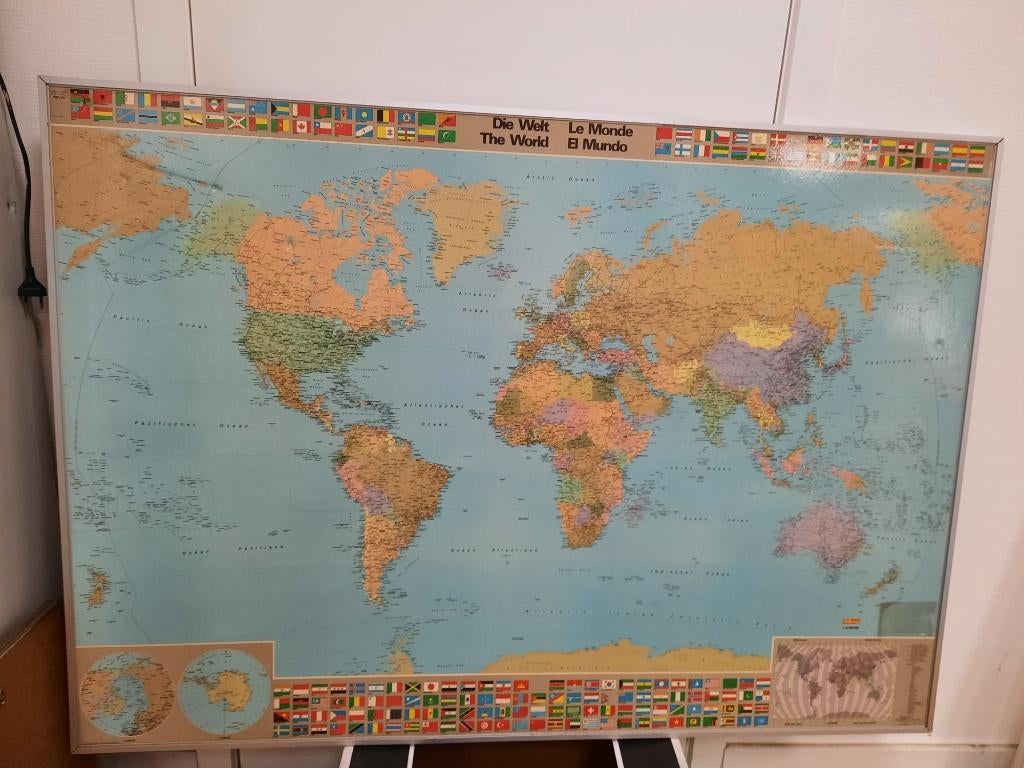 Grote Wereldkaart Retro 1990, Boeken, Landkaart, 1800 tot 2000, Wereld, Ophalen