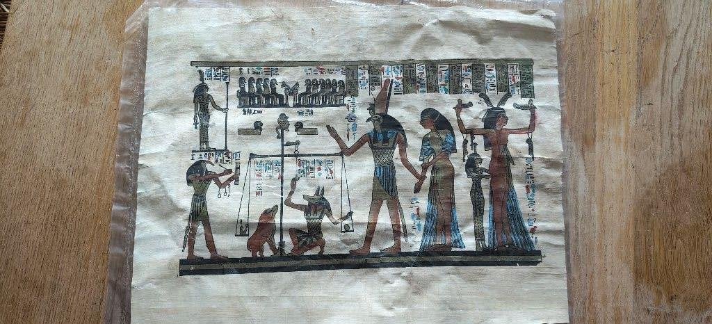 Mooie reproductie op papyrus recht uit Egypte, Schilderij, Afrika, Geschilderd, Geel